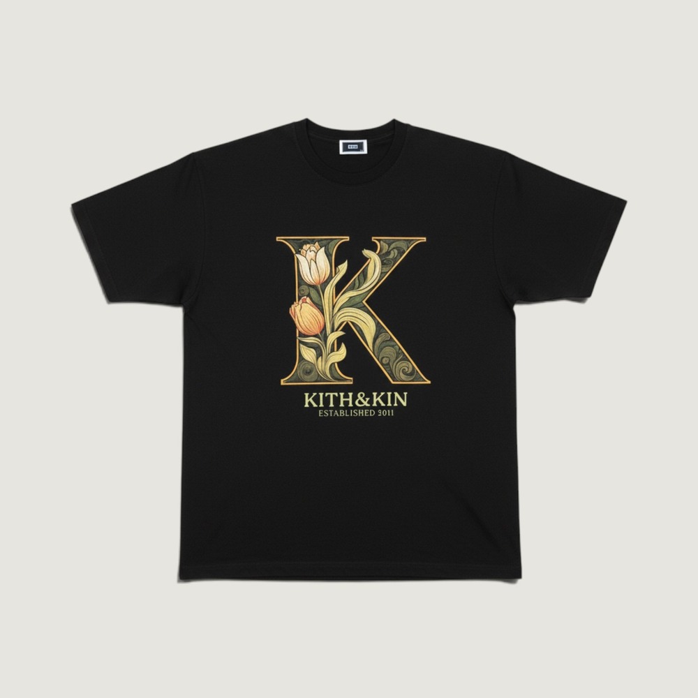 Kith T-Shirt Kith & Kin Floral Monogram Black XS